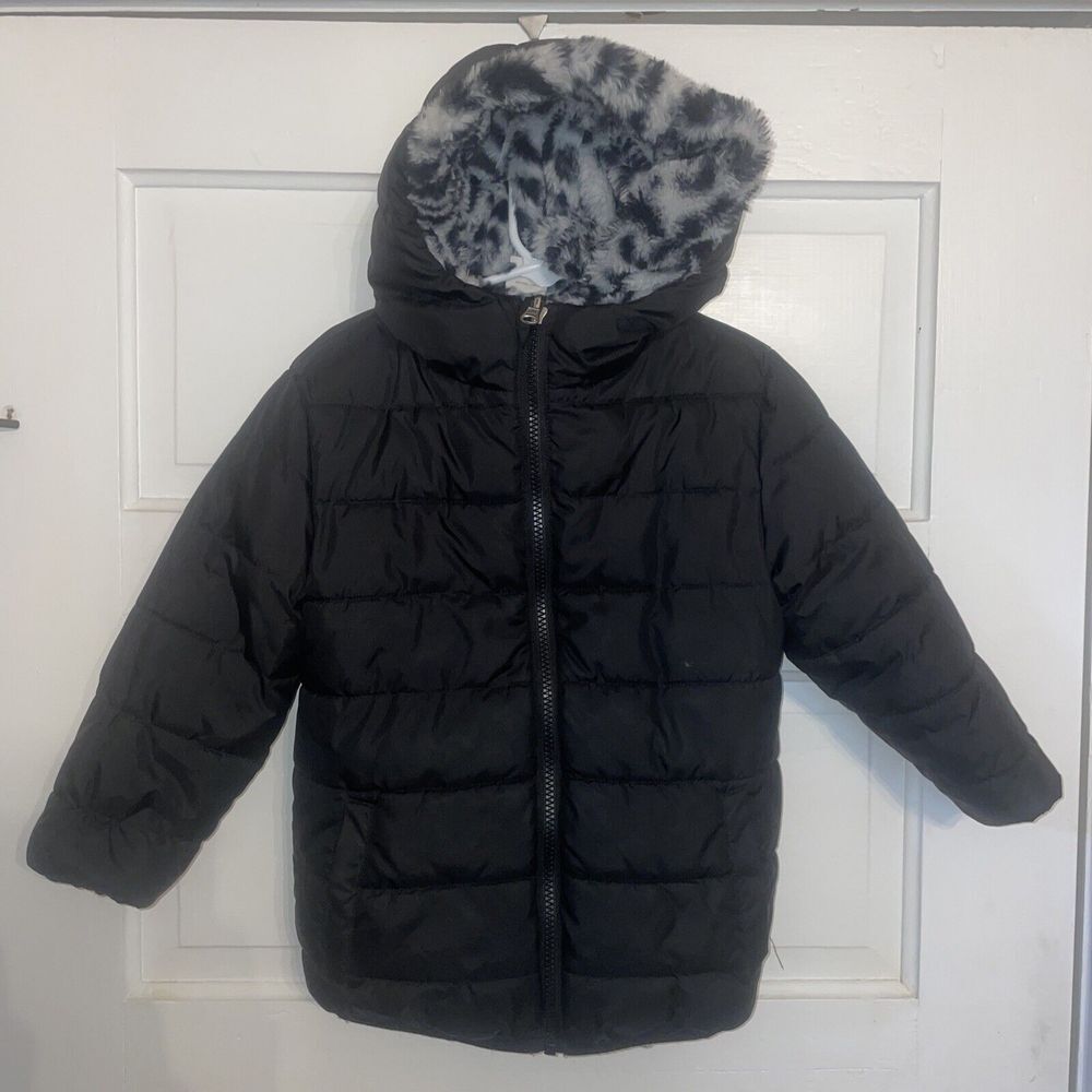 Winter Jacket Black With White Leopard Fleece Lining Kids 4T